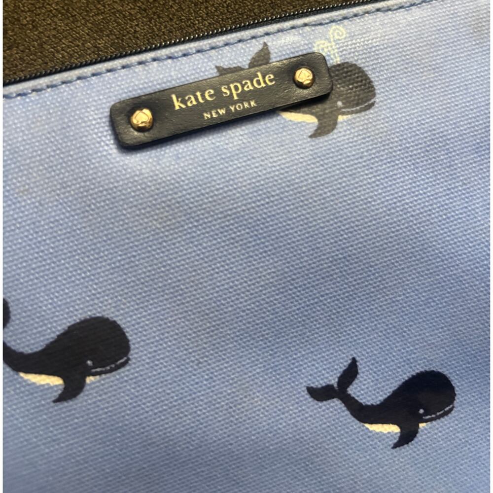 Kate Spade New York Whale Print Cosmetic Pouch Blue Zip Clutch Makeup Bag - Picture 7 of 10